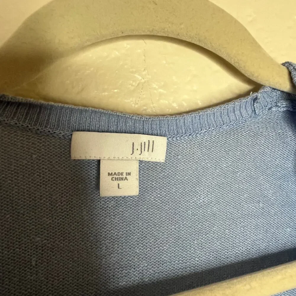 J Jill Blue Linen Cotton Modal Open Front Cropped Cardigan Womens Large - Picture 3 of 7